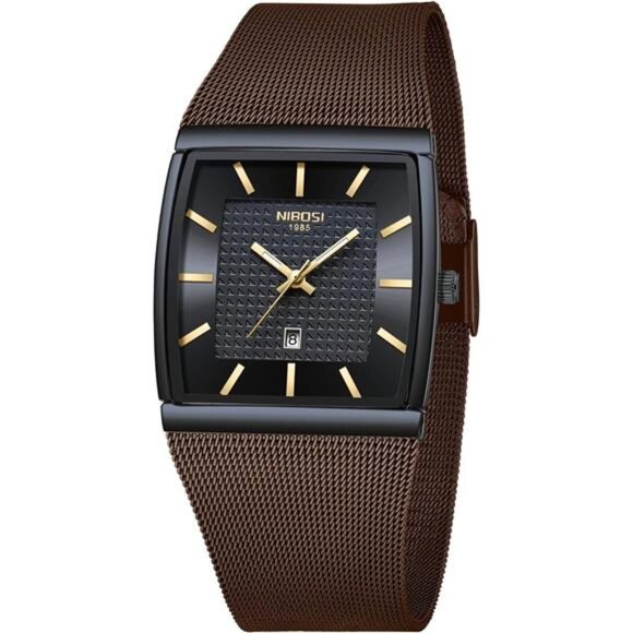 Men Watches Square Analog Quartz Stainless Steel Watches for Men
